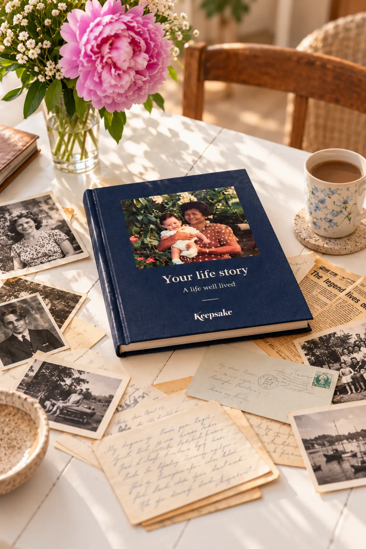 A printed Keepsake life story book with family photographs and letters